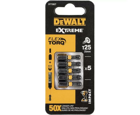 Набор бит DeWALT IMPACT TORSION, ударные, Torx, Т25, L= 25 мм, 5 шт (DT7382T)