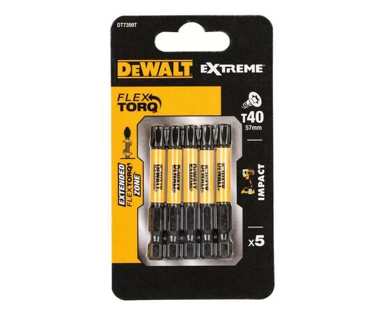 Набор бит DeWALT IMPACT TORSION, ударные, Torx, Т40, L=57 мм, 5 шт (DT7399T)