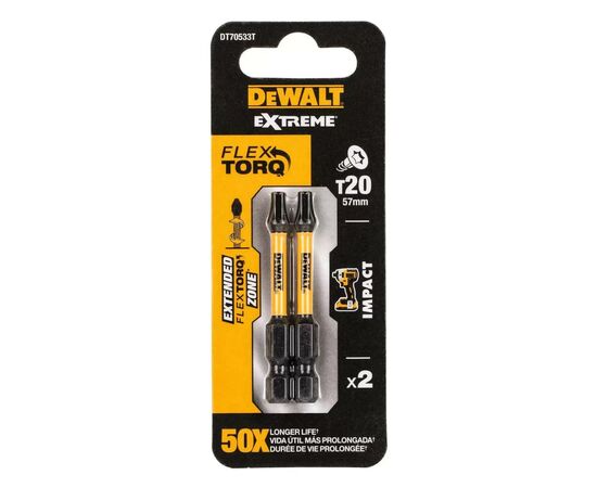 Набор бит DeWALT IMPACT TORSION, ударные, Т20, L=57 мм, 2 шт (DT70533T)