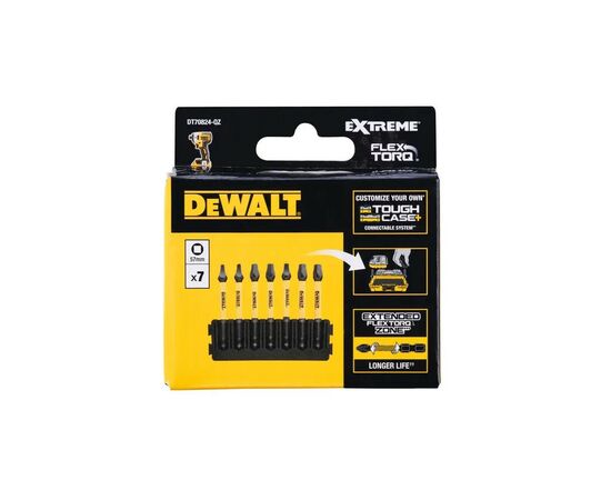 Набор бит DeWALT в касете для Tough Case, FlexTorq, L57 мм, SQ1 2 шт. SQ2 3 шт. SQ3 2 шт. (DT70824), изображение 2 Набор бит DeWALT в касете для Tough Case, FlexTorq, L57 мм, SQ1 2 шт. SQ2 3 шт. SQ3 2 шт. (DT70824), изображение 2