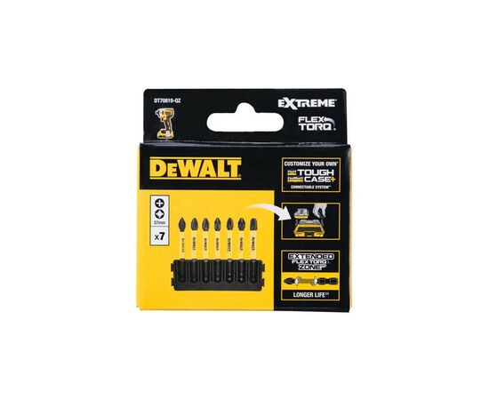 Набор бит DeWALT в касете для Tough Case, FlexTorq, L=57 мм, Рh1,Рh2-2шт,Рz1,Рz2-2шт.Рz3 (DT70819), изображение 2 Набор бит DeWALT в касете для Tough Case, FlexTorq, L=57 мм, Рh1,Рh2-2шт,Рz1,Рz2-2шт.Рz3 (DT70819), изображение 2
