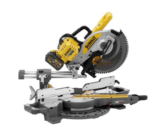 Торцовочная пила DeWALT 54В XR FLEXVOLT Li-lon, диск 250х30 мм, XPS, 20.5 кг, 2x2Ah (DCS727T2), изображение 3 Торцовочная пила DeWALT 54В XR FLEXVOLT Li-lon, диск 250х30 мм, XPS, 20.5 кг, 2x2Ah (DCS727T2), изображение 3