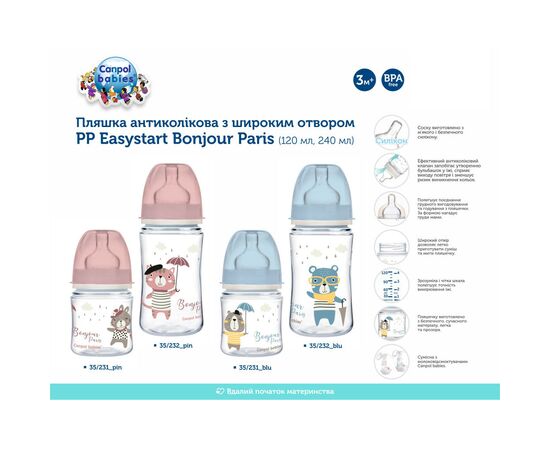 Бутылочка для кормления Canpol babies Bonjour Paris с широким отверстием 120 мл Розовая (35/231_pin), изображение 4 Бутылочка для кормления Canpol babies Bonjour Paris с широким отверстием 120 мл Розовая (35/231_pin), изображение 4