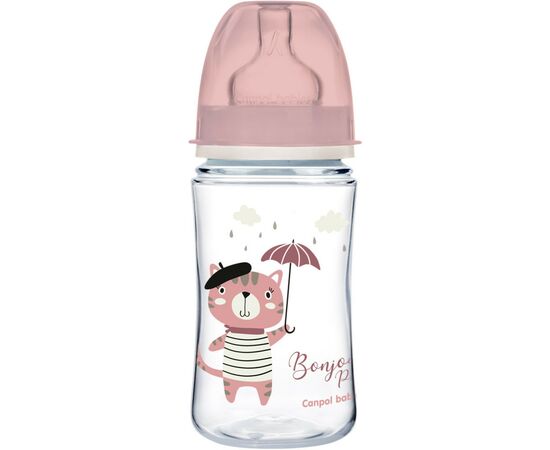 Пляшечка для годування Canpol babies Bonjour Paris з широким отвором 240 мл Рожева (35/232_pin)