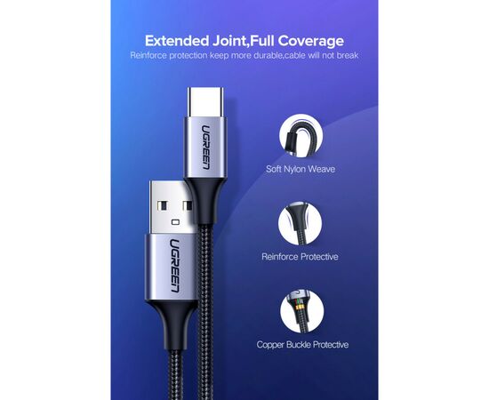 Дата кабель USB 2.0 AM to Type-C 3.0m 3.0A 18W US288 Space Gray Ugreen (60408), изображение 5 Дата кабель USB 2.0 AM to Type-C 3.0m 3.0A 18W US288 Space Gray Ugreen (60408), изображение 5