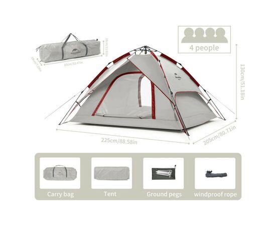 Палатка Naturehike NH21ZP008 4x Grey/Red (6927595777572), изображение 6 Палатка Naturehike NH21ZP008 4x Grey/Red (6927595777572), изображение 6