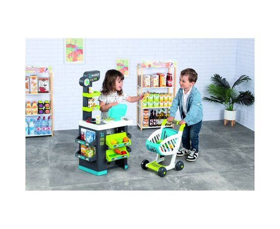 Игровой набор Smoby Интерактивный маркет с электронной кассой и тележкой 34 аксессуара (350230), изображение 10 Игровой набор Smoby Интерактивный маркет с электронной кассой и тележкой 34 аксессуара (350230), изображение 10