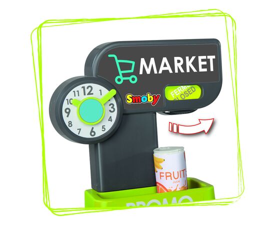 Игровой набор Smoby Интерактивный маркет с электронной кассой и тележкой 34 аксессуара (350230), изображение 6 Игровой набор Smoby Интерактивный маркет с электронной кассой и тележкой 34 аксессуара (350230), изображение 6