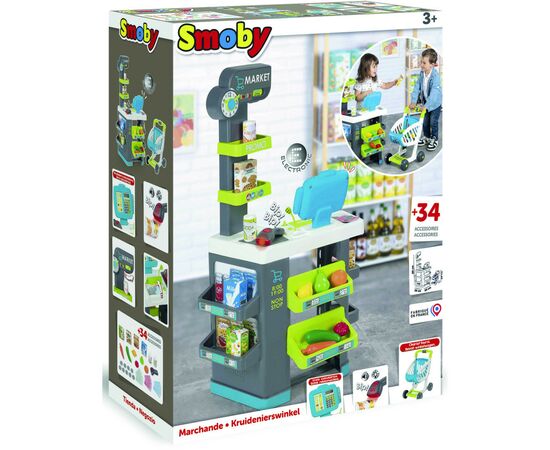 Игровой набор Smoby Интерактивный маркет с электронной кассой и тележкой 34 аксессуара (350230), изображение 9 Игровой набор Smoby Интерактивный маркет с электронной кассой и тележкой 34 аксессуара (350230), изображение 9