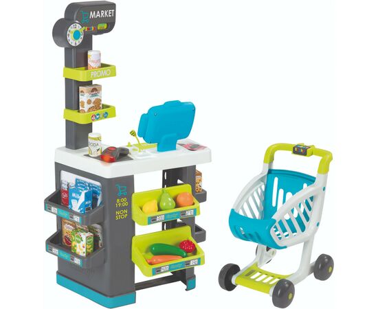 Игровой набор Smoby Интерактивный маркет с электронной кассой и тележкой 34 аксессуара (350230)