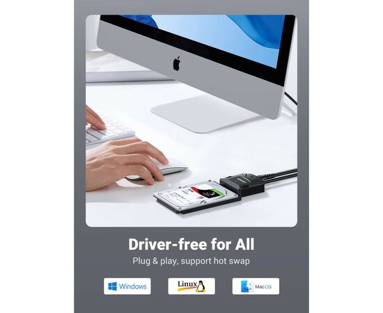 Переходник USB 3.0 Type-А to SATA III (F) CR108 Ugreen (20611), изображение 5 Переходник USB 3.0 Type-А to SATA III (F) CR108 Ugreen (20611), изображение 5