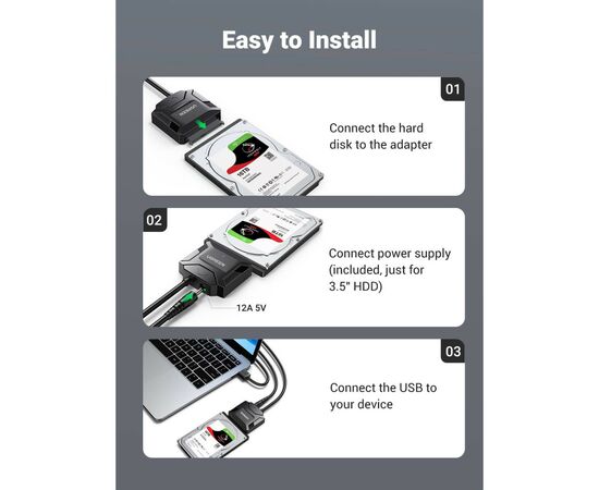 Переходник USB 3.0 Type-А to SATA III (F) CR108 Ugreen (20611), изображение 6 Переходник USB 3.0 Type-А to SATA III (F) CR108 Ugreen (20611), изображение 6