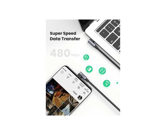 Дата кабель USB 2.0Type-C to Type-C 2.0m 5A 100W US335 90-degree Space Gray Ugreen (70698), изображение 3 Дата кабель USB 2.0Type-C to Type-C 2.0m 5A 100W US335 90-degree Space Gray Ugreen (70698), изображение 3