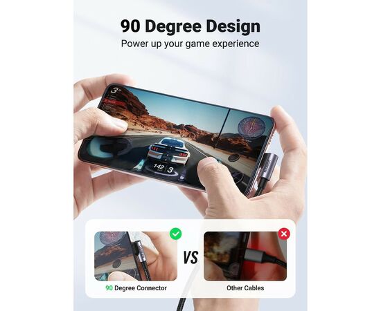 Дата кабель USB 2.0Type-C to Type-C 3.0m 60W US255 90-degree Angle Black Ugreen (80714), изображение 5 Дата кабель USB 2.0Type-C to Type-C 3.0m 60W US255 90-degree Angle Black Ugreen (80714), изображение 5