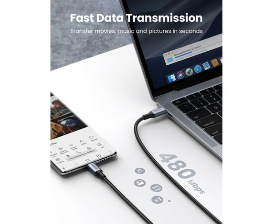 Дата кабель USB 2.0Type-C to Type-C 3.0m 5A 100W US316 Black Ugreen (90120), изображение 3 Дата кабель USB 2.0Type-C to Type-C 3.0m 5A 100W US316 Black Ugreen (90120), изображение 3