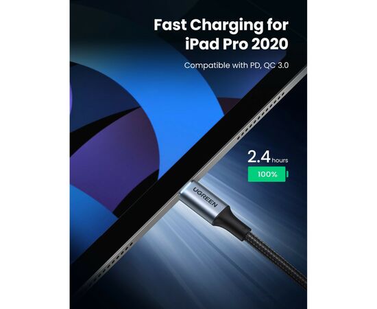 Дата кабель USB 2.0Type-C to Type-C 3.0m 5A 100W US316 Black Ugreen (90120), изображение 4 Дата кабель USB 2.0Type-C to Type-C 3.0m 5A 100W US316 Black Ugreen (90120), изображение 4