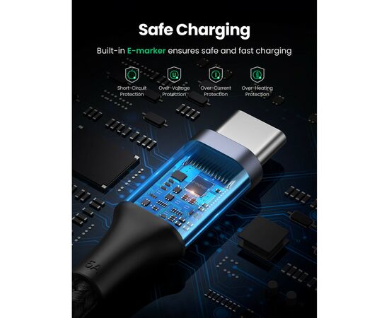 Дата кабель USB 2.0Type-C to Type-C 3.0m 5A 100W US316 Black Ugreen (90120), изображение 5 Дата кабель USB 2.0Type-C to Type-C 3.0m 5A 100W US316 Black Ugreen (90120), изображение 5