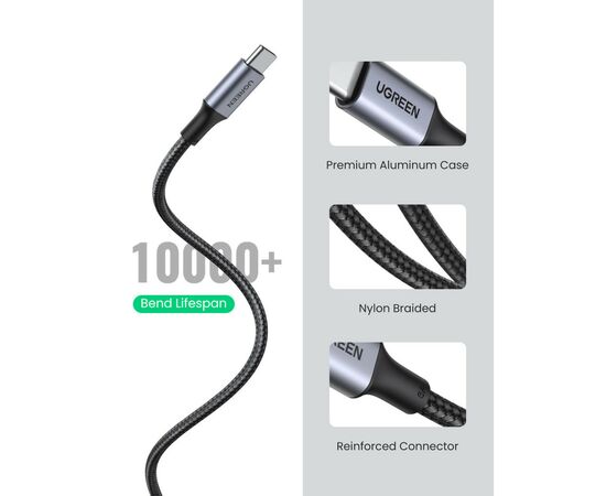 Дата кабель USB 2.0Type-C to Type-C 3.0m 5A 100W US316 Black Ugreen (90120), изображение 6 Дата кабель USB 2.0Type-C to Type-C 3.0m 5A 100W US316 Black Ugreen (90120), изображение 6