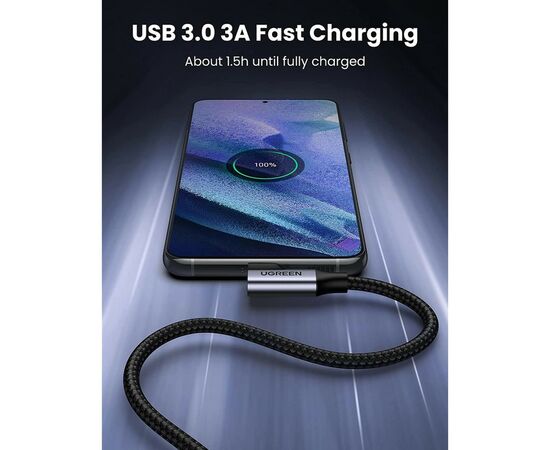 Дата кабель USB 3.0Type-C to Type-C 1.0m 60W US385 90-degree Black Ugreen (20299), изображение 2 Дата кабель USB 3.0Type-C to Type-C 1.0m 60W US385 90-degree Black Ugreen (20299), изображение 2