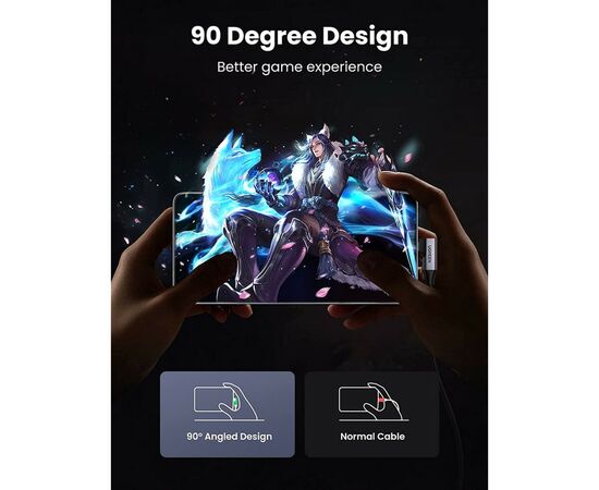 Дата кабель USB 3.0Type-C to Type-C 1.0m 60W US385 90-degree Black Ugreen (20299), изображение 4 Дата кабель USB 3.0Type-C to Type-C 1.0m 60W US385 90-degree Black Ugreen (20299), изображение 4