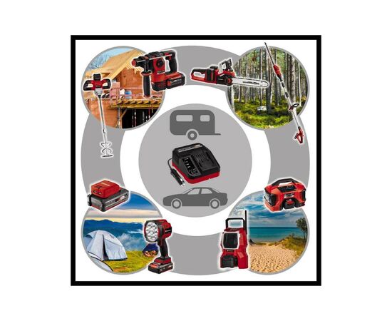 Зарядное устройство для аккумуляторов инструмента Einhell 18V Power X-Car Charger 3A, PXC, от прикуривателя 12В (4512113), изображение 4 Зарядное устройство для аккумуляторов инструмента Einhell 18V Power X-Car Charger 3A, PXC, от прикуривателя 12В (4512113), изображение 4