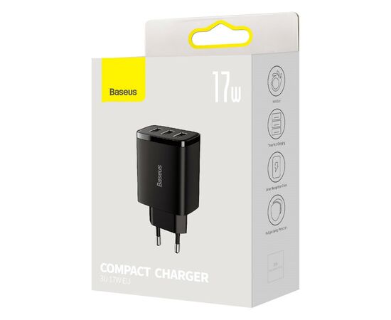 Зарядное устройство Baseus Compact Charger 3U Black (CCXJ020101), изображение 5 Зарядное устройство Baseus Compact Charger 3U Black (CCXJ020101), изображение 5