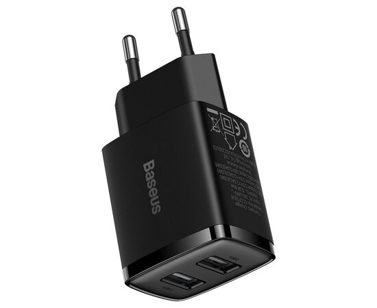 Зарядное устройство Baseus Compact Charger 2U Black (CCXJ010201), изображение 3 Зарядное устройство Baseus Compact Charger 2U Black (CCXJ010201), изображение 3