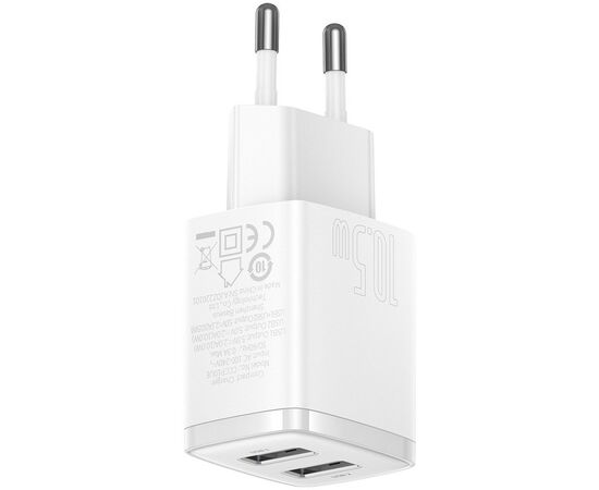 Зарядное устройство Baseus Compact Charger 2U White (CCXJ010202), изображение 3 Зарядное устройство Baseus Compact Charger 2U White (CCXJ010202), изображение 3