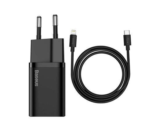 Зарядное устройство Baseus Super Si 1C 20W With Cable Type-C/iP Black (TZCCSUP-B01), изображение 5 Зарядное устройство Baseus Super Si 1C 20W With Cable Type-C/iP Black (TZCCSUP-B01), изображение 5