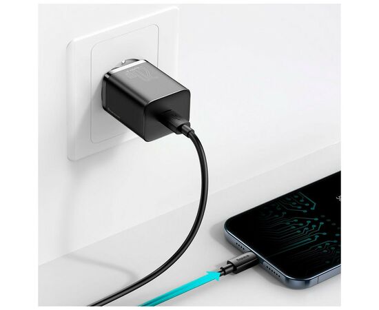 Зарядное устройство Baseus Super Si 1C 20W With Cable Type-C/iP Black (TZCCSUP-B01), изображение 6 Зарядное устройство Baseus Super Si 1C 20W With Cable Type-C/iP Black (TZCCSUP-B01), изображение 6