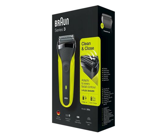 Электробритва Braun Series 3 300s 5408 black/green, изображение 4 Электробритва Braun Series 3 300s 5408 black/green, изображение 4