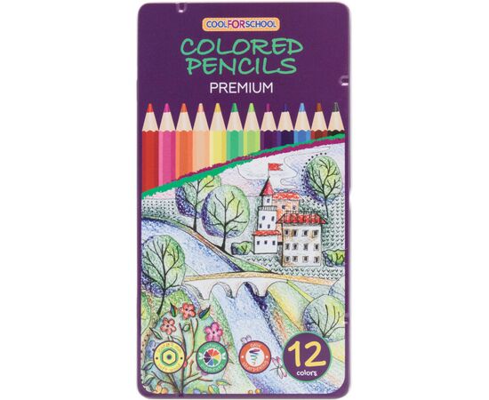Карандаши цветные Cool For School Premium шестигранные, 12 цветов (CF15172)