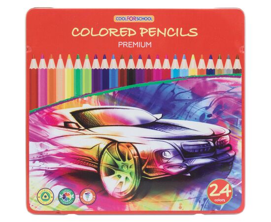 Карандаши цветные Cool For School Premium, трехгранные, 24 цвета (CF15179)