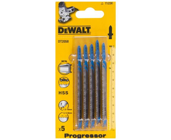Полотно DeWALT пильное для металла, L=100, WL=74, 1.2-2.6 мм, глубина реза - 10 мм, 5 шт (DT2058)
