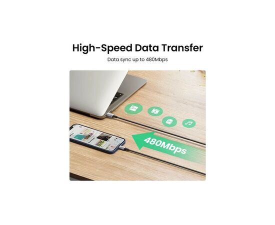 Дата кабель USB-C to Lightning 1.0m US304 MFI Black Ugreen (US304/60759), изображение 4 Дата кабель USB-C to Lightning 1.0m US304 MFI Black Ugreen (US304/60759), изображение 4