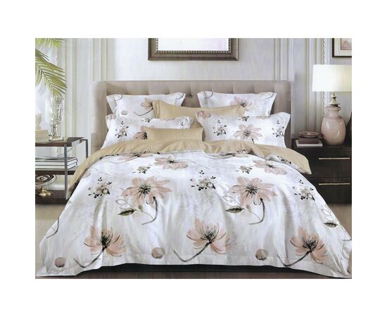 Постельное белье ШЕМ Royal Satin бежевый принт цветы полуторный 150 х 215 (1,5 RS_беж квіти принт)
