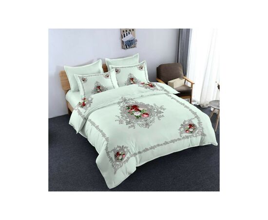 Постельное белье ШЕМ Royal Satin белая принт розы полуторный 150 х 215 (1,5 RS_біла принт троянди)