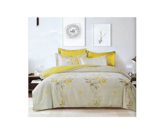 Постельное белье ШЕМ Royal Satin горчично-бежевая с цветами полуторный 150 х 215 (1,5 RS_гірчично біжова з квітами)
