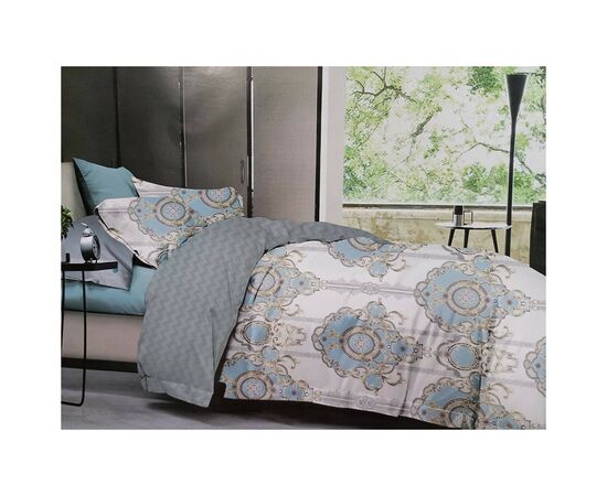 Постельное белье ШЕМ Royal Satin бело-серая с принтом полуторный 150 х 215 (1,5 RS_біло сіра з принтом)