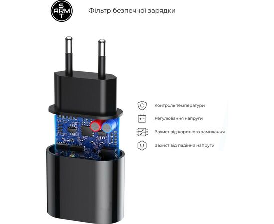 Зарядное устройство Armorstandart ABMHJ83 20W USB-C Power Adapter Black (ARM61365), изображение 2 Зарядное устройство Armorstandart ABMHJ83 20W USB-C Power Adapter Black (ARM61365), изображение 2