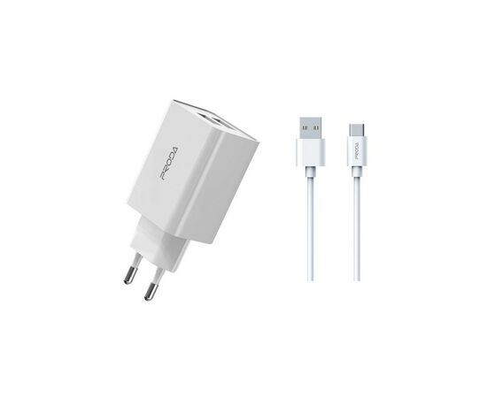 Зарядное устройство Proda PD-A28a 2хUSB 2.4A + USB Type-C 1.0m (PD-A28c-WH), изображение 2 Зарядное устройство Proda PD-A28a 2хUSB 2.4A + USB Type-C 1.0m (PD-A28c-WH), изображение 2
