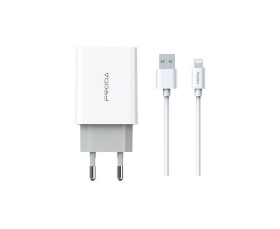 Зарядное устройство Proda PD-A28i 2хUSB 2.4A + USB Ligthtning 1.0m (PD-A28i-WH), изображение 2 Зарядное устройство Proda PD-A28i 2хUSB 2.4A + USB Ligthtning 1.0m (PD-A28i-WH), изображение 2