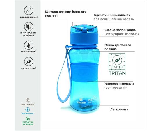 Бутылка для воды Casno 400 мл KXN-1104 Tritan Блакитна (KXN-1104_Aqua_Tritan), изображение 5 Бутылка для воды Casno 400 мл KXN-1104 Tritan Блакитна (KXN-1104_Aqua_Tritan), изображение 5