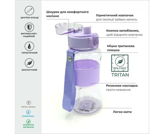 Бутылка для воды Casno 400 мл KXN-1104 Tritan Фіолетова (KXN-1104_Purple_Tritan), изображение 5 Бутылка для воды Casno 400 мл KXN-1104 Tritan Фіолетова (KXN-1104_Purple_Tritan), изображение 5