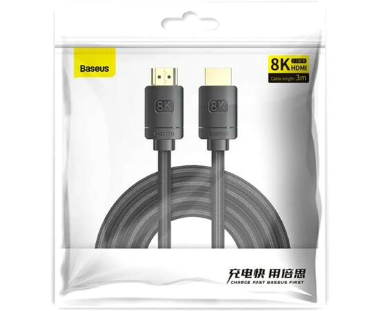 Кабель мультимедийный HDMI to HDMI 3.0m V2.1 Baseus (WKGQ000201), изображение 3 Кабель мультимедийный HDMI to HDMI 3.0m V2.1 Baseus (WKGQ000201), изображение 3