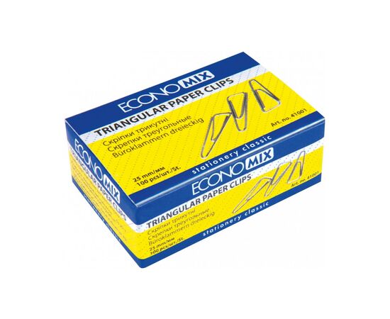 Скріпки канцелярські Economix 25 мм трикутна, 100шт (E41001)