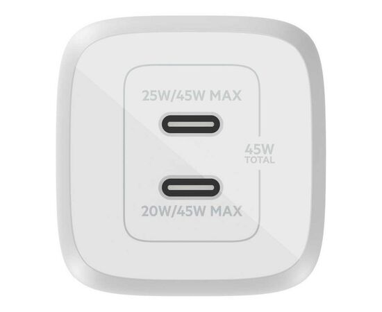 Зарядное устройство Belkin 45W 2хUSB-С GAN PD PPS white (WCH011VFWH), изображение 4 Зарядное устройство Belkin 45W 2хUSB-С GAN PD PPS white (WCH011VFWH), изображение 4