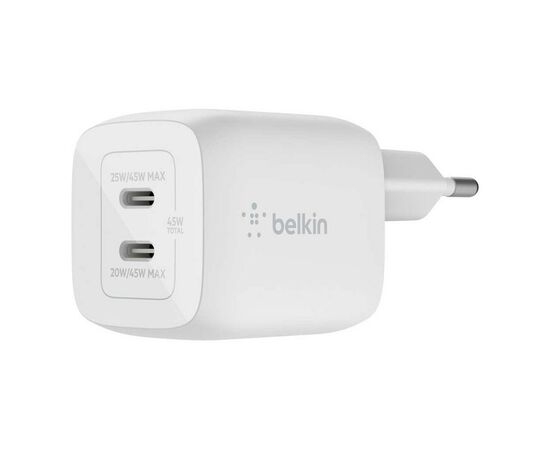 Зарядное устройство Belkin 45W 2хUSB-С GAN PD PPS white (WCH011VFWH)