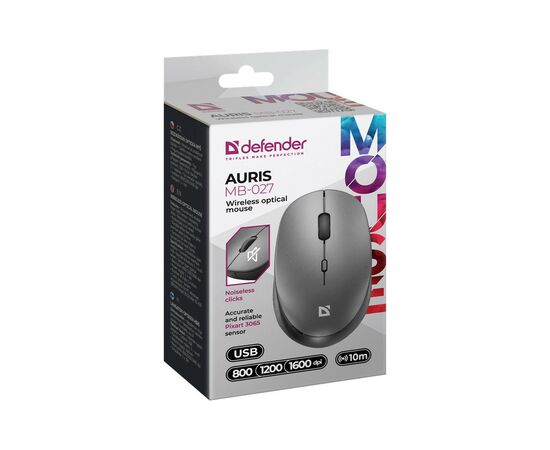 Мишка Defender Auris MB-027 Silent Wireless Grey (52029), зображення 5 Мишка Defender Auris MB-027 Silent Wireless Grey (52029), зображення 5