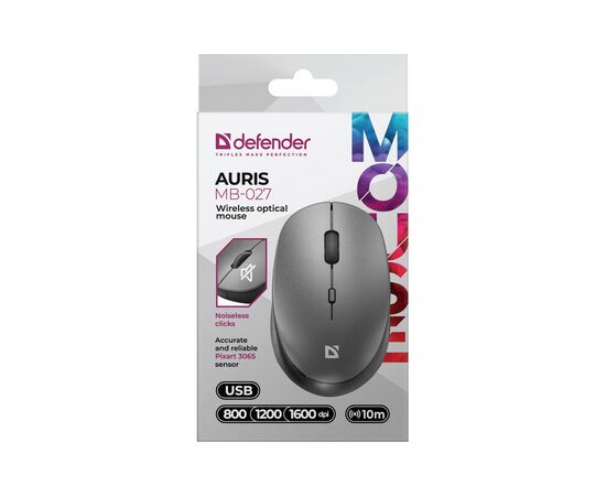 Мишка Defender Auris MB-027 Silent Wireless Grey (52029), зображення 6 Мишка Defender Auris MB-027 Silent Wireless Grey (52029), зображення 6
